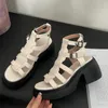 Scarpe eleganti Pantofole da donna Sandali con zeppa con plateau Cinturino alla caviglia Fibbia Tacchi alti Roma Cava in vera pelle per donna sexy