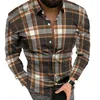 Chemises décontractées pour hommes T-shirt habillé M-2XL Polyester Plaid régulier Col de bande élégant Boutonné Mode confortable