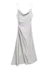 ICCLEK Traf feminino drapeado textura de cetim de seda drapeado pescoço midi deslizamento vestido de festa vestido de noite zevity 240315
