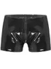 Underpants S-5XL Wet Look PVC Mens Boxer Briefs Shiny PU Leather Shorts Zipper Trunks Tight Hot Sexy Boxershorts Calzoncillos Mini Bermudas 24319