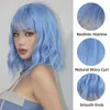 Synthetic Wigs Bob Blue Curly Wavy Wigs with Bangs Short Colorful Cosplay Wigs for Women Afro Halloween DaiIy Natural Heat Resistant Fake Hair 240328 240327