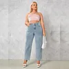 Plus Size Women Jeans Autumn Dark Blue 175cm Tall Stretchy and Loose Washing Straight 6xl 100 kg Curve Lady Thin Lady Denim Pant 240315