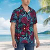 Camicie casual da uomo Camicia hawaiana Vacanza Camicette eleganti con rose Stampa floreale natalizia Abiti vintage da uomo a maniche corte