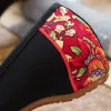 Lägenheter Veowalk Handgjorda kvinnor Canvas Ballet Flats Guldfisk broderad vintage bomullstyg Slip på platta skor för eleganta damer