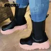 Boots Thick Sole Wedge Heel Chelsea Boots Net Red Chimney Boots Stretch Cloth Black Platform Boots Large Size Fashion Winter Boots