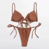 Modieuze dames zomer bikini set met effen kleur bandage elastisch badpak 2024 nieuwe badmode mini string bikini dames badpak 240319