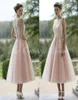 2019 Blush Pink Tulle Bridesmaid Dress A Line Tea Length Maid Of Honor Dress Fresh Party Party Plus Size Vestidos Damas de Honor4131118