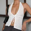 Débardeurs pour femmes Boho Beach Holiday Club Crochet Creux Out Dos Nu Crop Tops Sexy Tie-up Avant V-Encolure Halter Femmes Camisole Streetwear