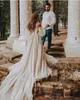 Beach Bohemian Wedding Dress Sexy Off Shoulder Puff Sleeve Puffy Bridal Gowns Long Train Rustic Country Wedding Gowns Hippie