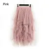 Jupes Skorts 2020 asymétrique taille haute volants maille Tutu Tulle longue jupe Midi pour les femmes noir blanc rose 240319