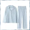 Femmes pyjamas ample grande taille coton vêtements de nuit deux pièces ensemble mode décontracté Homewear Simple Plaid à manches longues 240314