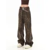 Vaqueros de mujer American Retro High Street Monos casuales Estampado de leopardo Pantalones de pierna ancha sueltos para mujer Y2k Hip-hop Cargo Grunge Baggy