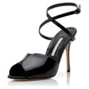 Summer Walk Sandali da donna Décolleté HOURANI Tacco 105 mm Italia Popolare Cinturini alla caviglia in vernice nera Bocca di pesce Slingback Designer Sandali per feste di nozze Tacchi alti Scatola di scarpe