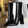 كتلة مكتنزة Midcalf 281 Bigtree Heels Women Pointed Highheleded Lady Pu Leather Boots Attress Winter Shoes 88729