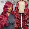 Synthetic Wigs Synthetic Wigs Colored Burgundy 13X6 HD Lace Frontal Wigs Red Body Wave 13X4 Lace Front Wigs Human Hair 30 34 Inch Lace Front Wigs Curly Hair 240329