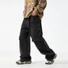 Jeans pour hommes, coupe ample, surdimensionné, Cargo Hip Hop avec plusieurs poches, pantalon en Denim Vintage délavé, bas Baggy rétro