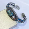 Brazalete HX Plata Personalidad Color Retro Wirl Flor Gire Dzi Seis Paso Mantra Transferencia Pulsera Para Mujeres Joyería de Moda 240319