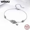 Charm Bilezikler Wostu Fatima El Hamsa Eye S 925 STERLING Gümüş Mavi Zirkon Zincir Bağlantı Kadınlar için Bangles Düğün Takı Fib079 L240319