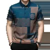 패션 그래픽 인쇄 폴로 셔츠 여름 라펠 레터 버튼 줄무늬 티 탑 남성 의류 짧은 슬리브 로파 hombre 240314