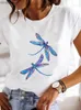 Damen-T-Shirt, kurzärmelig, modisch, weiblich, Grafik-T-Shirt, Damen-Druck, Löwenzahn-Libelle, 90er-Jahre, Sommer, Freizeitkleidung, Damen-T-Kleidung, T-ShirtsC24319