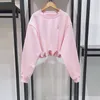 2024 في وقت مبكر الربيع الجديد Sandro Designer Women Solid Colour Round Reck Hoodie مطرزة بلوبر شيرت القطن القصير