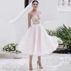 Modern Strapless Mid-Calf Wedding Dress For Women Sweetheart Pearl Backless Bridal Gown A-Line Tea-Length Vestido De Novia YD
