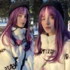 Peruki Houyan długie proste włosy syntetyczna peruka fioletowy różowy czarny gradient cosplay lolita gang