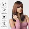 Synthetic Wigs EASIHAIR Shoulder Length Straight Synthetic Wigs Brown Ombre Black Short Wigs with Bangs for Women Daily Cosplay Heat Resistant 240329