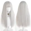 Perucas Houyan cabelos longos e retos peruca sintética prata branca franja preta peruca cosplay lolita peruca peruca resistente ao calor