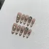 Kunstnagels 10 stks/set Volledige Cover Druk Op Diy Pure Handgemaakte Patch Verwijderbare Fake Cat's Eye Goudfolie diamant