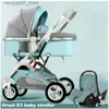 Barnvagnar nr 3 i 1 Baby Barnvagn Collapsible Shock-Absorbering Baby Carriage Tvåvägs nyfödd barnvagn Fyra-hjul Högt landskapsvagn L240319