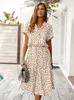 Ladies Polka Dot Print Dres Dres Midi Holiday Dress Frust Ferman