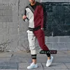 Masculino manga longa agasalho 3d listra impresso sweatpants 2 peça conjunto camiseta calças oversized masculino streetwear terno 240311