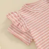 Set di abbigliamento Ragazza del bambino 2 pezzi Set di vestiti estivi Girocollo Manica corta Top a righe Pantaloni svasati in vita elastica Abiti a coste per neonati