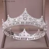 Tiaras Vintage Gold Royal Crown okrągły Tiara Bride Głowa biżuteria Perła Kryształowe Hair Akcesoria ślubne ozdoby korony