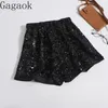 Gagaok moda chamativo brilhante picante meninas curto verão coreano ocidentalizado versátil perna larga shorts calças casuais feminino 240319