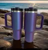 USA Warehouse 40oz Fantasy Purple Powder Coated Laser Graved Isolated Prism Style Quencher Tumbler Outdoor Thermos Water Bottle Travel Mugg With Color Straw
