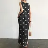 Casual Dresses Dot Print Long Dress Women Beach Party Summer Maxi With O Neck Big Pockets For Plus Size Soft Ankel