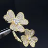 Fanjia Высококачественная 18-каратная золотая цепочка с лепестками счастливой травы, полная бриллиантов, цепочка с воротником в виде клевера, подвеска с одним цветком, кольцо с цветком