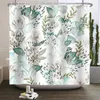 Rideaux de douche Plantes à fleurs Feuilles vertes Rideau Tissu polyester imperméable Moderne Maison Salle de bain Baignoire Décor avec 12 crochets