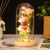 Regalo di fiori decorativi LED Galassia incantata Rosa Eterna Fiore in lamina d'oro 24K con luci a corda fata nella cupola per diserbo