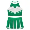 Womens Cheerleader Cosplay Kostuum Uniform Outfit Stand Kraag Crop Top met Mini Geplooide Rokken Carnaval Cheerleading Pak 240305