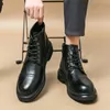 Sıcak HBP Tasarımcıları Breaks Olmayan Şık Satan Dantel Yukarı Yüksek Ayak Bileği Elbise Ayakkabı Dayanıklı Ucuz Siyah Deri Botlar