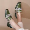 Pumps 2023 Summer Women Chunky Pumps Thick High Heel SlipOn Waterproof Loafers Shoes Casual Vintage Square Toe Ladies Suit Shoes