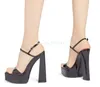 Sandales Charme Vin Rouge Noir Talon Chunky Bout Ouvert En Cuir Verni Brides À La Cheville Plate-Forme Haute Robe Chaussures Talons De Fête