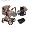 Poussettes # Luxueux bébé poussette 3 en 1 Portable voyage landau pliant landaus cadre en aluminium haute paysage voiture pour nouveau-né bébé L240309