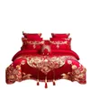 Oriental Lace Vermelho Rosa Casamento Luxo Royal Bedding Set Queen King Size - Colcha, Folha Plana, Capa de Edredão - Conjunto de Quarto 201114