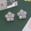 Stud Earrings Luxury Silver Color Bling Crystal Flower Sweet Romance Cherry Blossoms For Women Jewelry Gifts