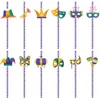 Engångskoppar sugrör 24 st mardi gras papper färgglad ring suministros para fiestas karneval parti