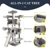 Allewie 68-inch Multi-level Cat Tree House with Condo, Scratching Posts, and Towers for Large Cats - Light Grey